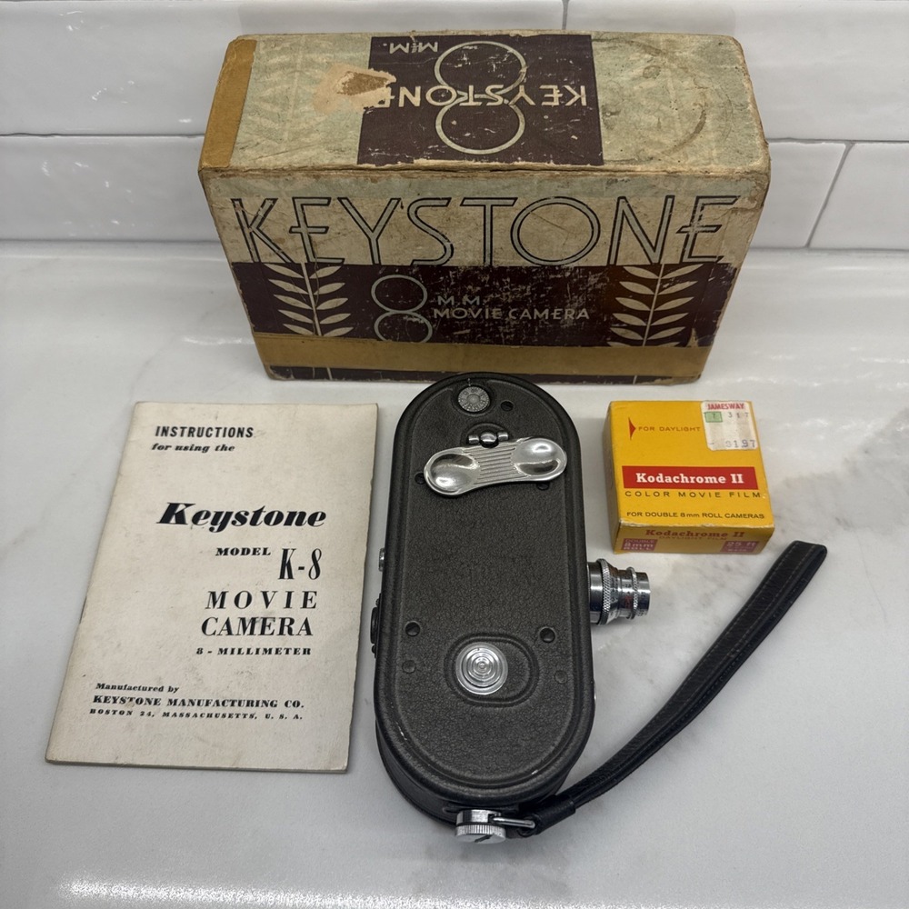 Vintage Keystone Model K-8 8mm Wind Up Film Camera In Box + NOS Film Bundle